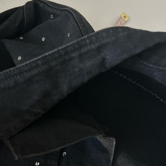 DAVID DAVID black washed Denim Embellished Button up Jean jacket size M - Picture 13 of 14
